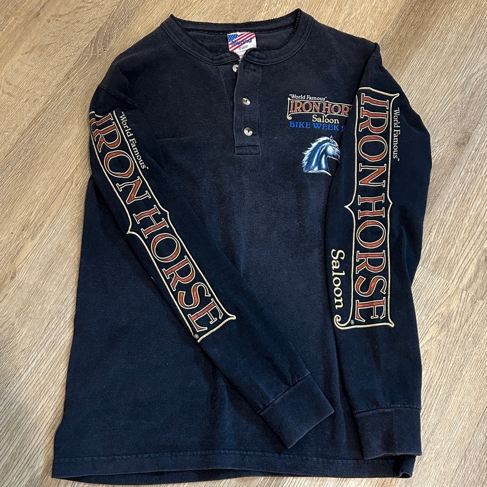 Vintage 2003 "World Famous" Iron Horse Saloon Bike Week long-sleeve shirt Size S - Picture 8 of 11